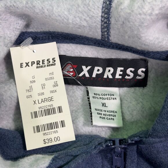 Express World Brand Full Zip Hoodie Men's XL Blue Long Sleeve Physical Fashion - Picture 5 of 10